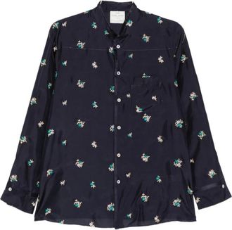 Forte_Forte Geborduurde zijden blouse - Dames - Overhemden - Blauw - S - Overhemden