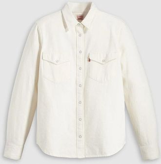 Levi's Womens Iconic Western Crew Neck Long Sleeve Shirt - White - Size: 10