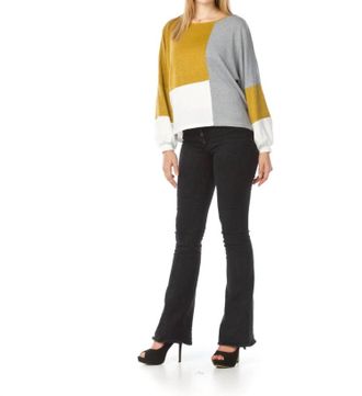 Papillon Balloon Sleeves Color Blocked Sweater In Mustard