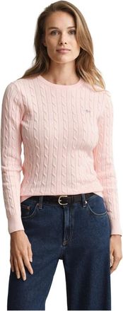 GANT Cable Knit Sweater - Dames - Ronde hals truien - Roze - XL - Katoen - Truien & Vesten