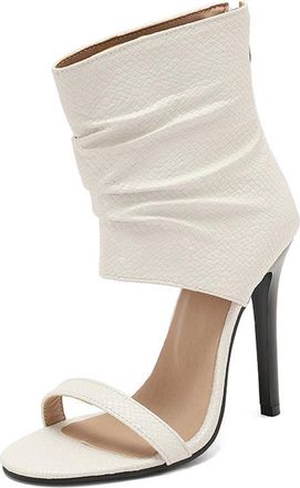 Generic Womens Snakeskin Open Peep Toe Wrap Ankle Zip Up Summer Sandals Stiletto Heel Pumps Shoes for Casual and Party (White,7.5)