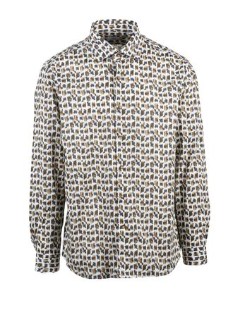 Brio Italiano White/Brown Cotton Elastan Slim Fit Shirt