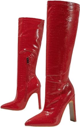 Generic Women Knee High Boots Square Heel Pointed Toe Side Zipper Winter Party Office Casual Boot