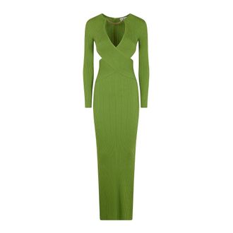 Elisabetta Franchi Geribde gebreide maxi jurk met cut-out detail - Dames - Jurken - Groen - Maat: M Viscose