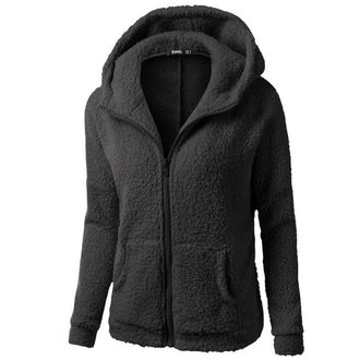 Generic Womens Fleece Jackets Full Zip Long Sleeve Teddy Fleece Jacket with Pockets Solid Color Hooded Winter Coat Casual Warm Wool Coats Womens Zip Up Hoodie