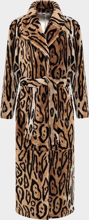 Gorski Reversible Ocelot-Print Shearling Lamb Coat With Belt