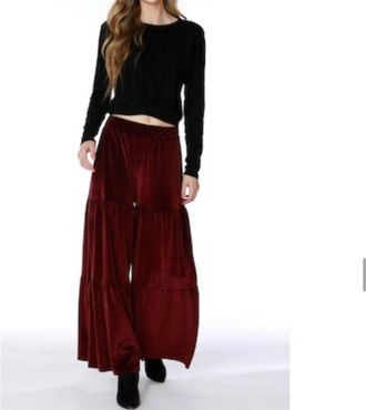 bobi Wide Leg Shirred Pant Velvet In Wine