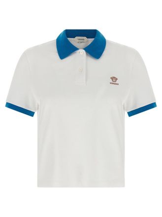 Versace Blue Logo Detail Cropped Polo