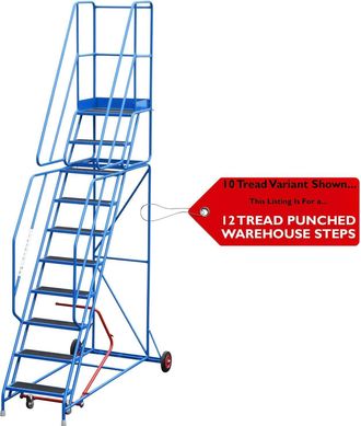 Loops 12 Tread Mobile Warehouse Stairs Punched Steps 4m EN131 7 BLUE Safety Ladder