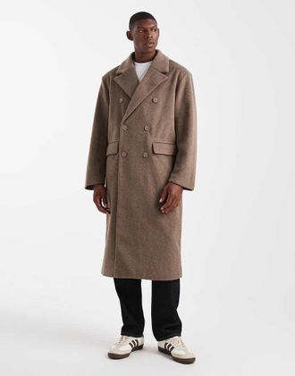 Asos Cappotto oversize taglio lungo color talpa effetto lana-Neutro