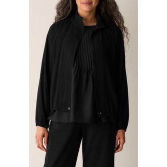 Eileen Fisher Stand Collar Silk Jacket in Black at Nordstrom, Size Xx-Small