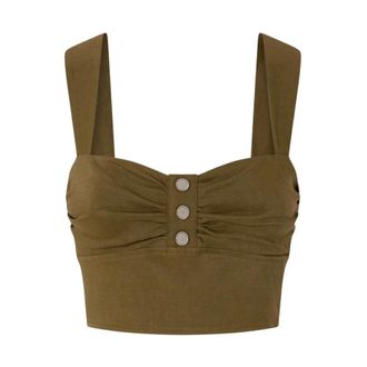 Pinko Linnen Crop Top met Knopen - Dames - Tops zonder mouwen - Groen - S - Linnen - Tops