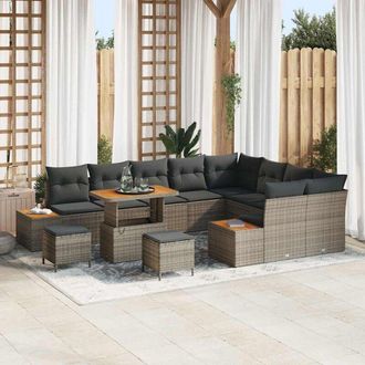 vidaXL Vidaxl - Conjunto De Sof&aacute; De Jard&iacute;n Con Coj&iacute;n 12 Pcs Gris Polirat&aacute;n