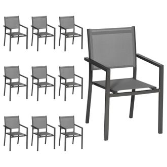 Happy Garden Happy Garden - Juego De 10 Sillas De Aluminio Antracita Textileno Gris