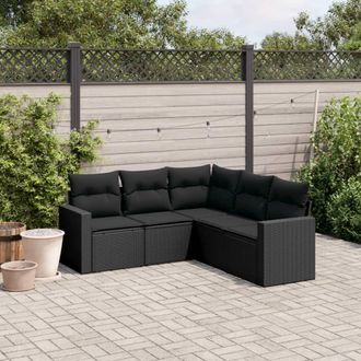 vidaXL Vidaxl - Set De Muebles De Jard&iacute;n 5 Pzas Y Cojines Rat&aacute;n Sint&eacute;tico Negro