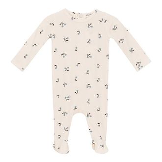 Fragile Stretch Jersey Cherry Print Rib Romper in Cream at Nordstrom, Size 3M