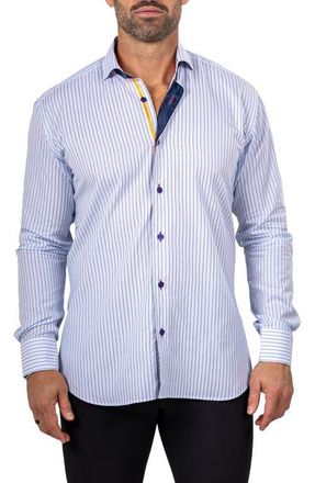 Maceoo Eins Marthy Contemporary Fit Cotton Button-Up Shirt in Blue at Nordstrom, Size 2