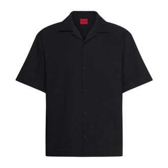 HUGO BOSS Hugo, Short Sleeve Shirts, male, Black, Size: XS Stretch Cotton Shirt