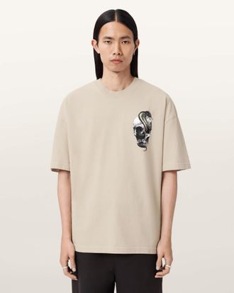 AllSaints Cotton Snakehead Oversized Graphic T-Shirt, Size: XXL