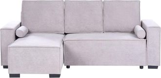 Beliani 3 Seater Corner Sofa Bed Grey Fabric Upholstery Right Handed with Storage Armrests Reversible Modern Style Living Room EDANE