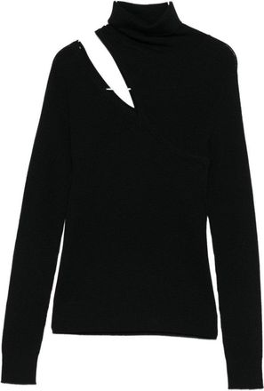 D.exterior Asymmetrical Cut-Out Black Wool Sweater
