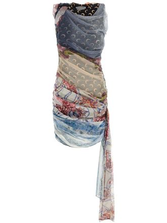 Marine Serre Zijden gedrapeerde-jurk - Zwart