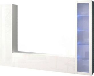 Dmora Pared Equipada Dekda, Conjunto de salón Mueble de tv con 3 puertas, Mueble de salón polivalente con vitrina y luz led, 100% Made in Italy, cm