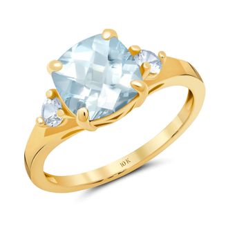 MAX + STONE 10k Yellow or White Gold Cushion Cut Gemstone Three Stone Ring