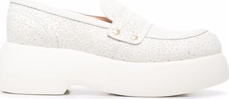 AGL White Puffy Moc Leather Perforated Wedge Flats