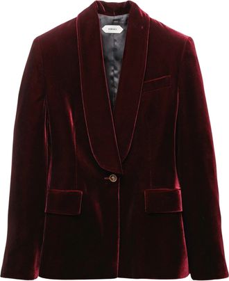 Versace Burgundy Velvet Blazer with Shawl Lapels and Medusa Buttons