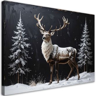 Feeby Cuadro Sobre Lienzo, Renos Invierno Nieve &Aacute;rboles De Navidad Navidad, 120x80