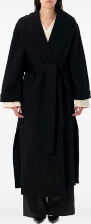 By Malene Birger Cappotto in lana con cintura e collo a scialle - Nero