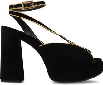 Etro Velvet Platform Sandalen - Dames - Sandalen met hakken - Zwart - 38 EU - Leer - Schoenen