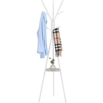 Woltu Perchero De Pie, Perchero Para Abrigos, En Forma De &Aacute;rbol, Estilo Industrial, Con 9 Ganchos Y 1 Estantes, Para Ropa, Sombrero, Bolsa, Blanco - Woltu