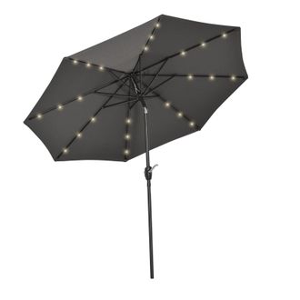 OUTSUNNY Garden Parasol Outdoor Tilt Sun Umbrella LED Light Hand Crank Grey | TJ Hughes