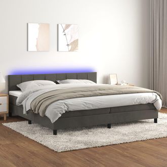 vidaXL Vidaxl - Cama Box Spring Colch&oacute;n Y Led Terciopelo Gris Oscuro 200x200 Cm