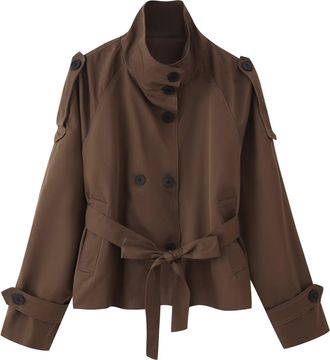 Generic Trench Coats For Women Cropped Elegant Classic Stand Collar Double-Breasted Short Trench Coat High Collar Fall Winter Business Casual Office Coat With