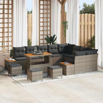 vidaXL Vidaxl - Set Divano Da Giardino Con Cuscino 13 Pcs Grigio Poly Rattan