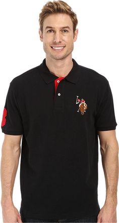 U.S.Polo Association U. S. Polo Assn. Pique Polo Shirt Mens Black Short Sleeve Golf Activewear MOT5