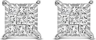 House of Brilliance Sterling Silver 1/2 Cttw Princess Diamond Composite Square Stud Earrings