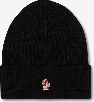 Moncler Rippstrickmütze aus Schurwolle mit Logopatch