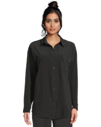 Prana Railay Shirt Women Black Long Sleeve Button-Up Collar Oversized DDR2391
