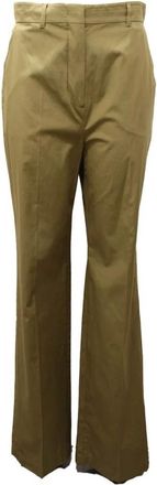 Max Mara Groene Katoenen Broek Casarsa Model - Dames - Wijde Broeken - Groen - S - Katoen - Broeken
