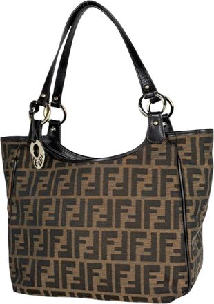 Fendi Brown Canvas Leather Tote Bag (Pre-Owned)