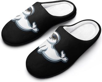 Generic Cute Seal Wearing Glasses Cotton Slippers for Women Memory Foam Comfy House Shoes with Anti-Skid Rubber Sole