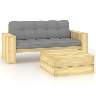 vidaXL Set De Muebles De Jard&iacute;n Y Cojines 2 Pzas Madera Pino Impregnada Vidaxl