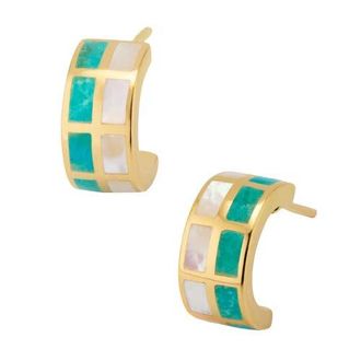 Jan Leslie Dash Huggie Earring Set In Sterling With 18K Gold Overlay in White-Turquoise at Nordstrom