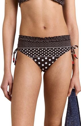 Damson Madder Mixed Dot String Bikini Bottoms in Black/White Multi at Nordstrom, Size 10 Us