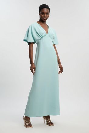 Karen Millen Womens Soft Tailored Waterfall Sleeve Maxi Dress - Light Blue - Size 12 UK
