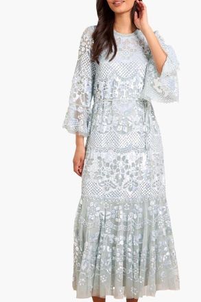 Needle & Thread Snowdrop 3/4 Sleeve Crew Neck Ankle Gown in French Blue at Nordstrom, Size 12